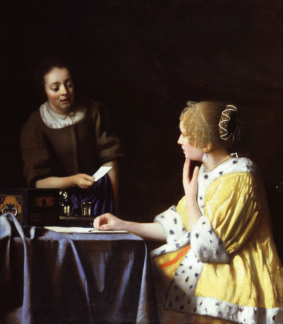 Johannes Vermeer, Kochanka i pokojówka, ok. 1666-1667; źródło: domena publiczna, perły