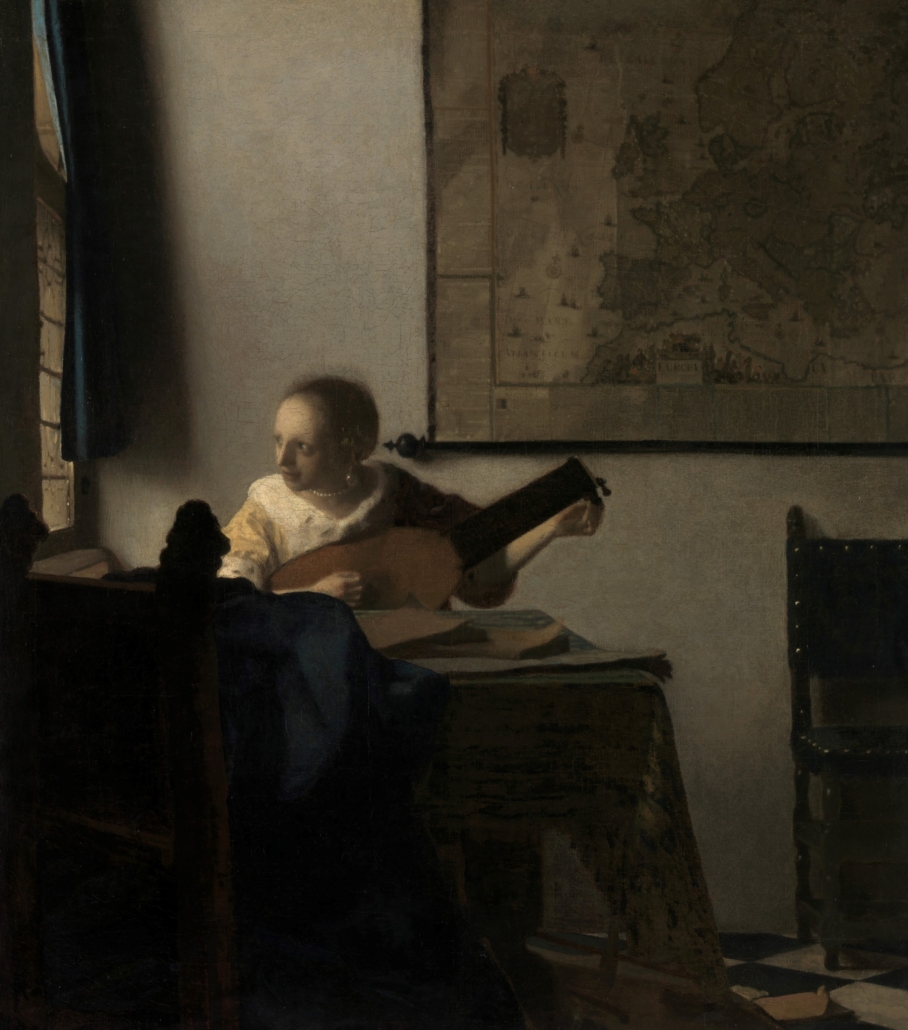  Johannes Vermeer, Dziewczyna z lutnią, 1662-1663; źródło: domena publiczna, perły