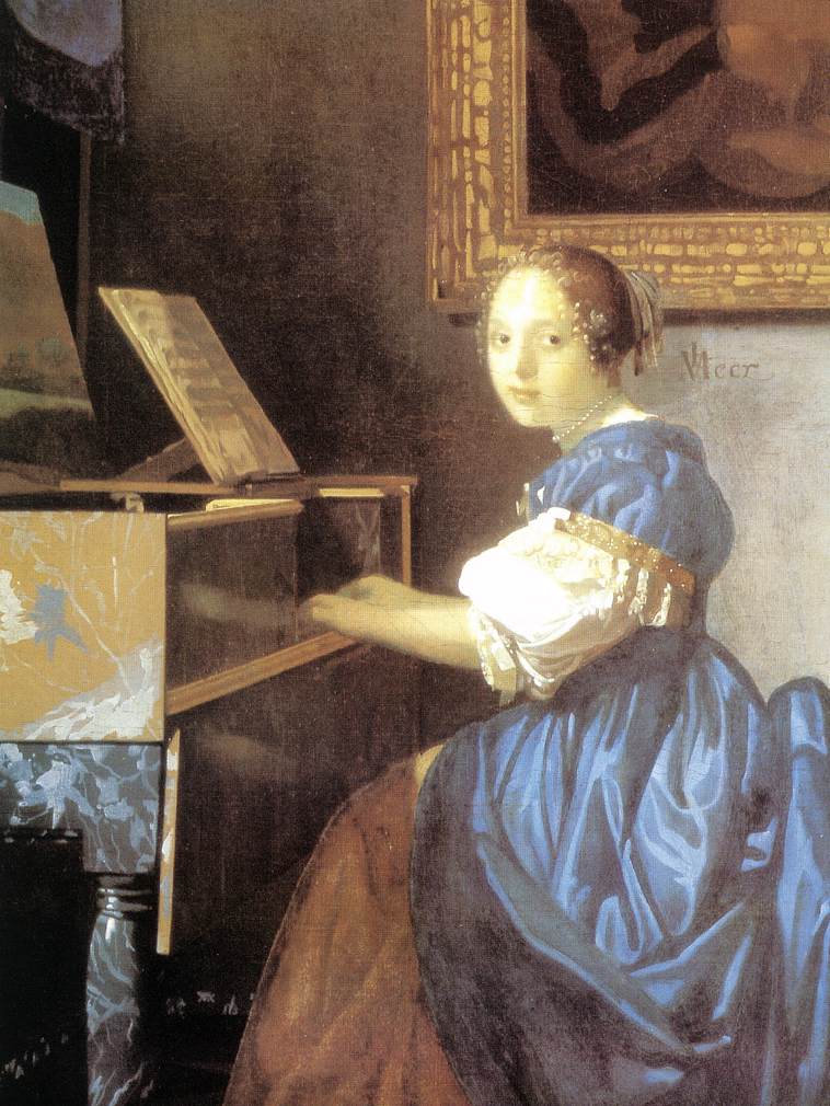 Johannes Vermeer, Dziewczyna siedząca przy klawesynie, 1670; źródło: domena publiczna, perły